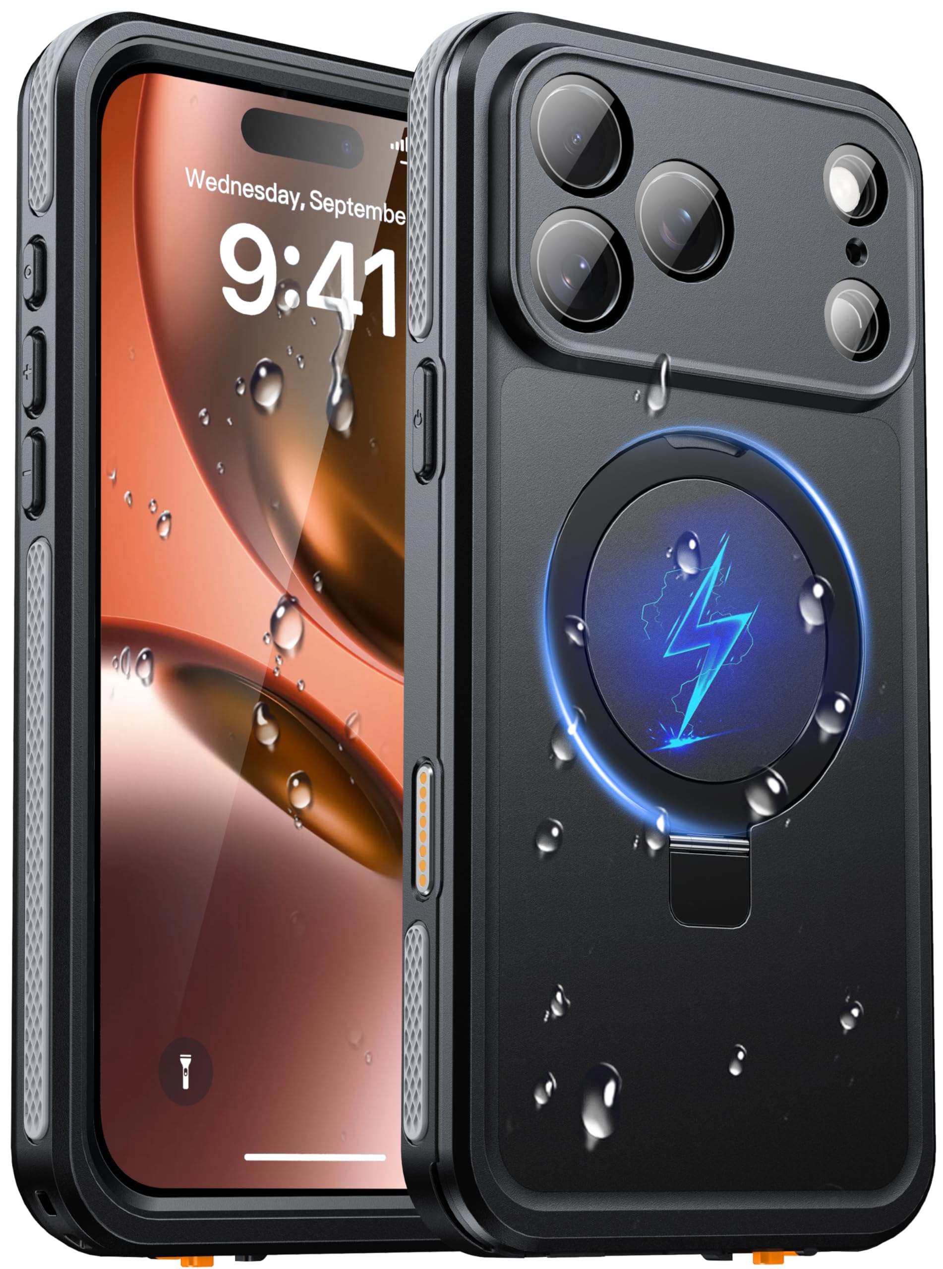 Oterkin Magnetic Stand for iPhone 17 Pro Max Case Waterproof IP68, Black