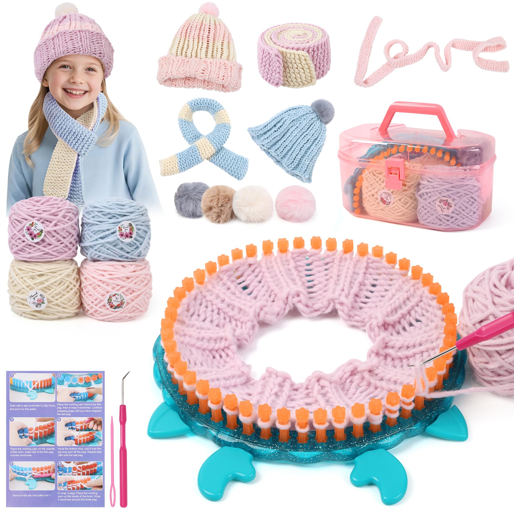IQKidz Hat Knitting Loom Kit, Kids Craft Kits for Girls Ages 7 8-12 Years and Up