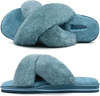 KuaiLu Womens Fluffy Sliders Ladies Cross Band Faux fur Slippers with Yoga Mat Furry Open Toe Sandals Indoor Outdoor