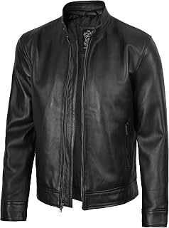 fjackets Cafe Racer Leather Jacket Men - Real Lambskin Moto Biker Style Genuine Leather Jacket for Men Outerwear