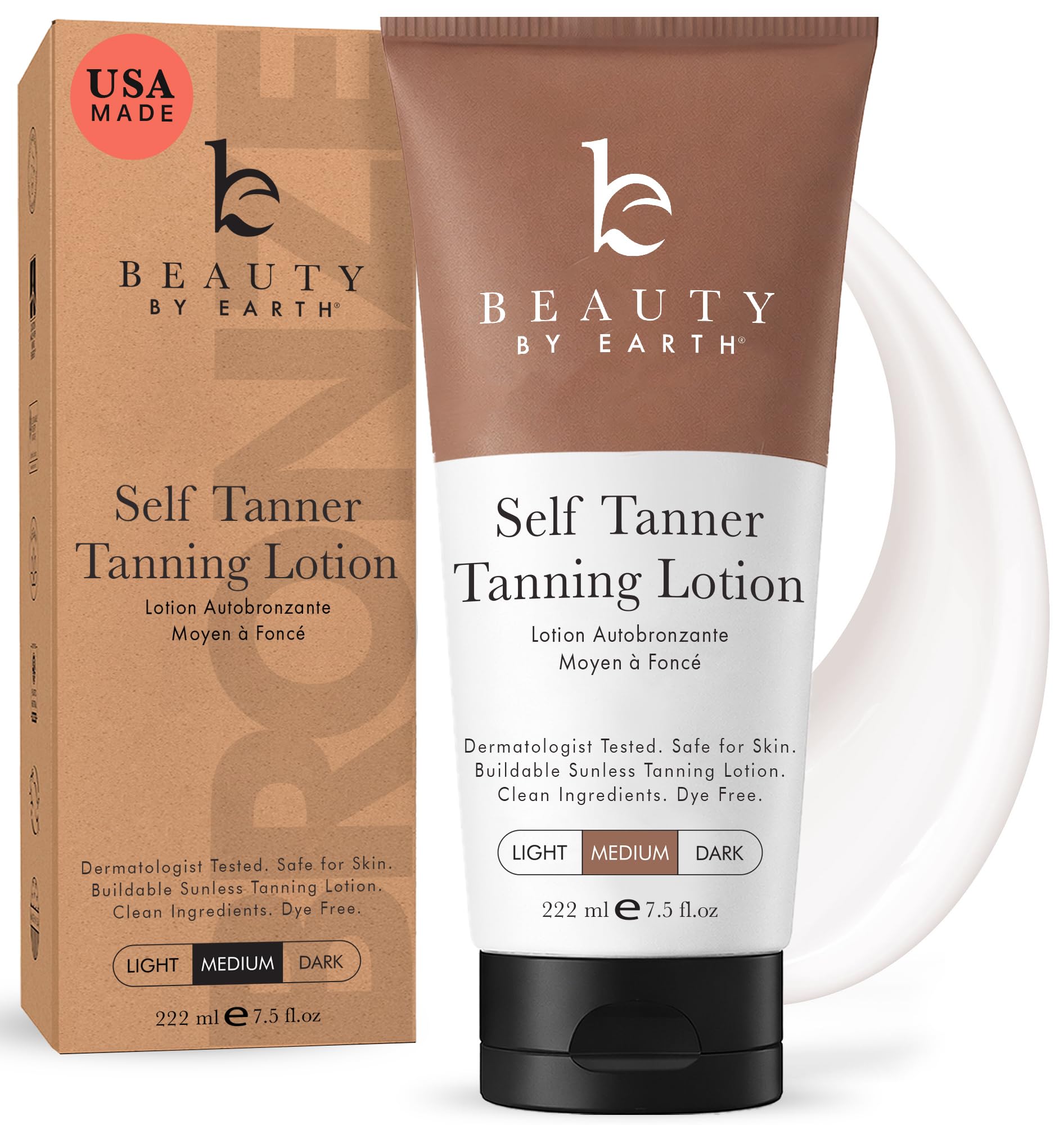 Beauty by Earth Self Tanner - USA Made with Natural &amp; Organic Ingredients | 