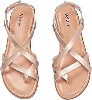 Veittes Women's Casual Criss Cross Strap Flat Slide Sandals