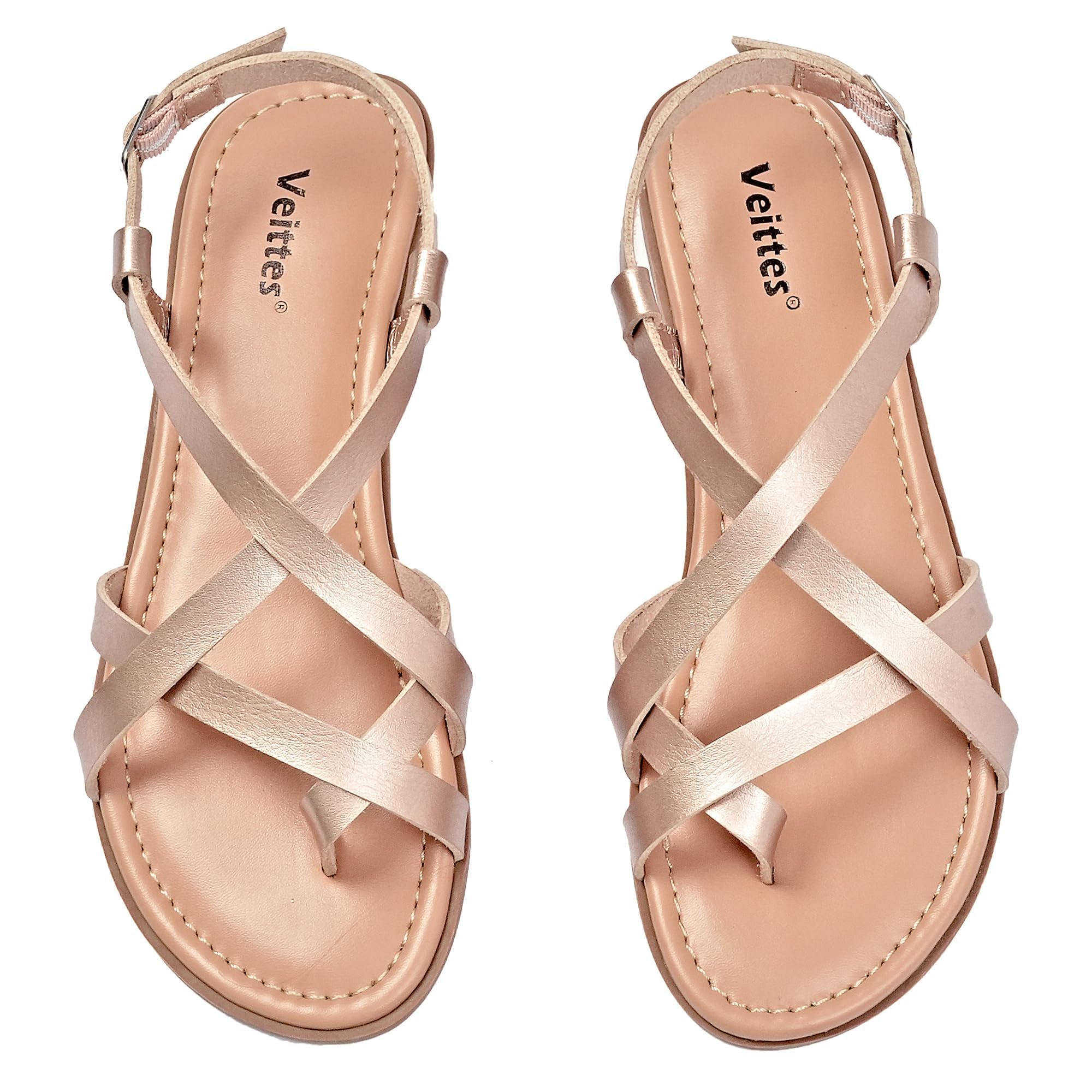 Veittes Women's Casual Criss Cross Strap Flat Slide Sandals
