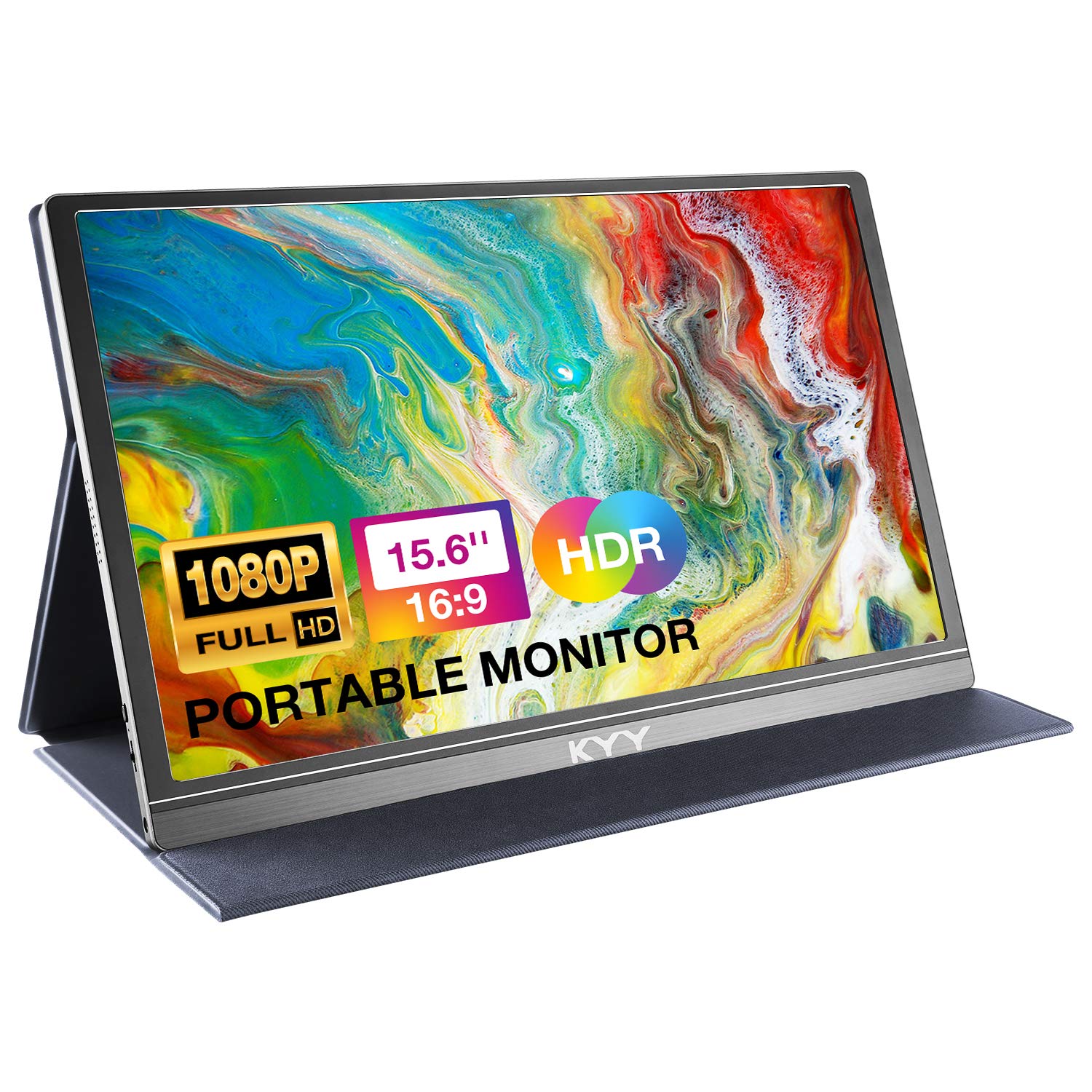 KYY Portable Monitor 15.6" 1080P Computer Monitor Screen Extender w/Cover | Port