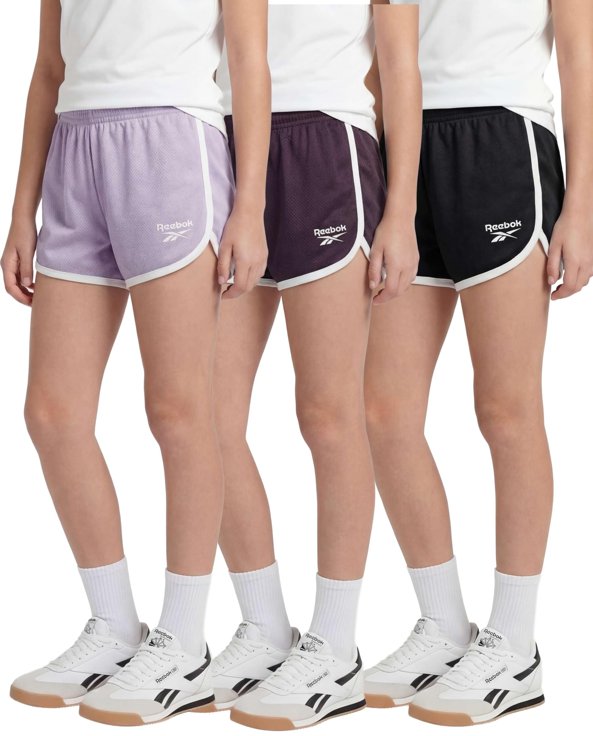 Reebok Paquete de 3 pantalones cortos de malla con delfín para niñas