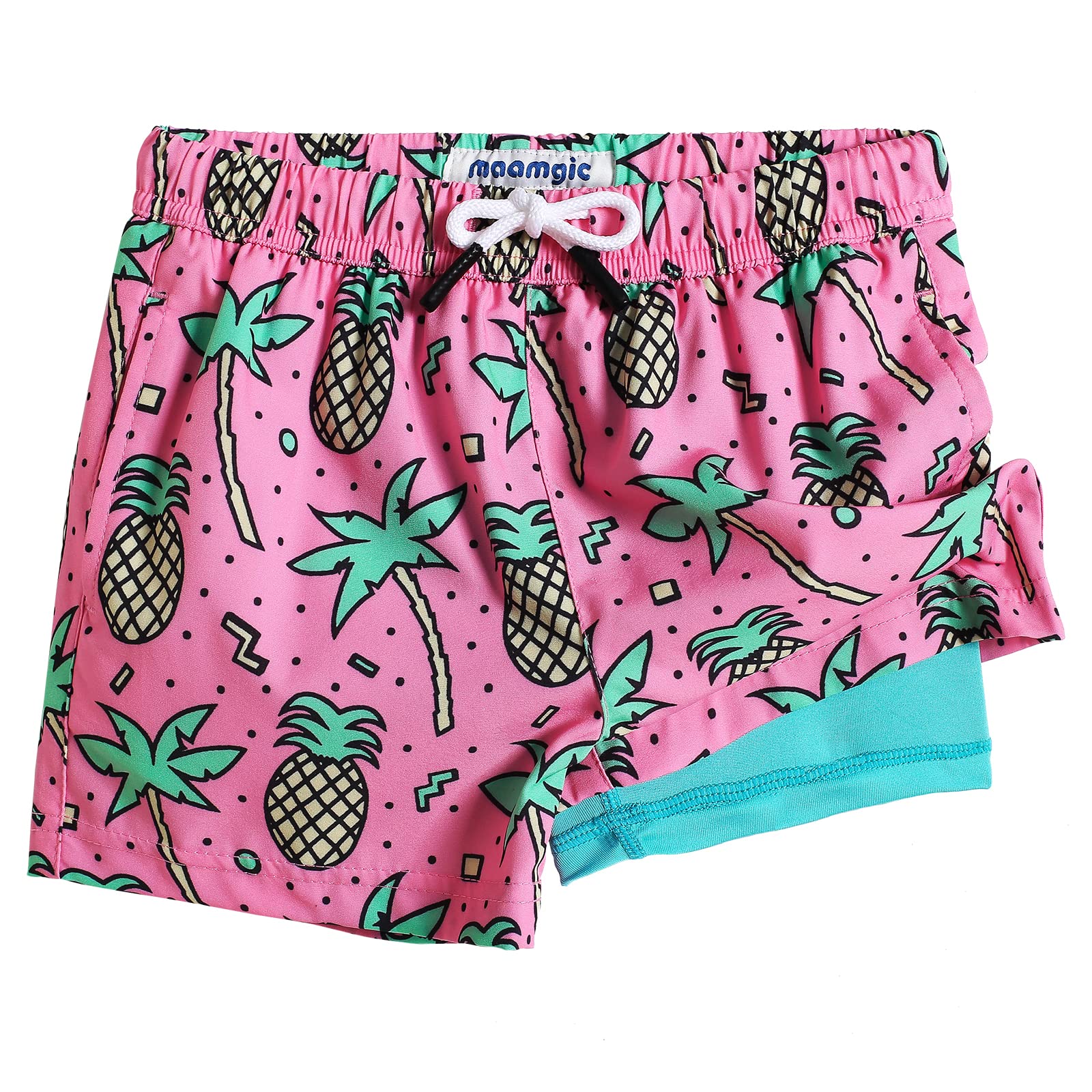 maamgic Boys Swim Trunks with Compression Liner Toddler Stretch Quick Dry Swim S