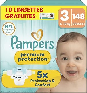 Pampers Premium Protection Nappies Size 3 x 148 cm + 10 Baby Wipes | 6kg-10kg Our #1 for Skin Protection and Leakage Protection + 10 Aqua Soft Touch Wipes