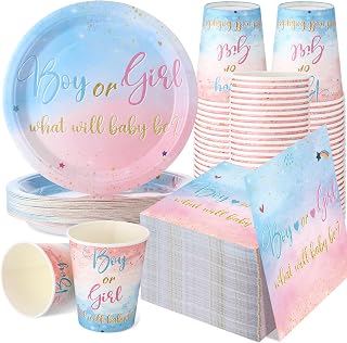 Hushee 200 Pcs Pink Blue Gender Reveal Party Paper Plates Cups Napkins Set