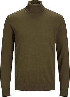 JACK & JONES JJEEMIL Men's Slim Turtleneck Sweater Classic Long Sleeve Round Neck Sweater