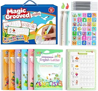 Magical Handwriting Workbooks Handwriting Practice Copybook, Handwriting Aid Magic Pen Reusable Copybook Grooves Template Design for Children Books Suitable for Children's Learning (6)