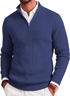 COOFANDY Men's Quarter Zip Sweater Casual Slim Fit Mock Neck Pullover