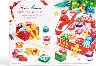 Bonne Maman Advent Calendar 2026, 24 Mini Jam Jars, Holiday Gift | 24 limited-edition holiday flavors in collectible mini glass jars, Bonne Maman's most-anticipated food gift of the season.