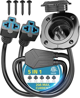 20A 125V RV Shore Power Inlet Plug, w/ 18" Dual Extension Cord