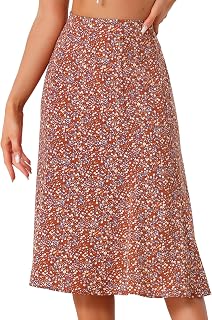 Allegra K Women's Floral Midi Skirt Elastic Waist A-Line Casual Print Skirt