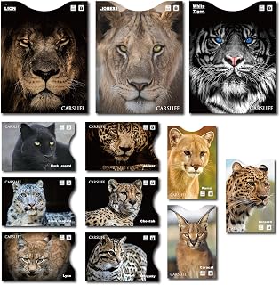 CARSLIFE 12 RFID Blocking Sleeves (9 Credit Card & 3 Passport Protectors) Premium Identity Theft Protection Secure Sleeves Travel Case Cat Design