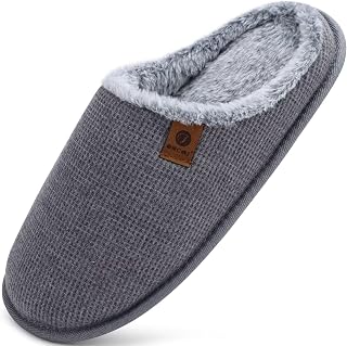 ONCAI Men's House Slippers，Cushion Memory Foam Shake Fleece and Man House Shoes with Faux Fur Lining and Indoor Outdoor Rubber Soles UK Size 6.5-14