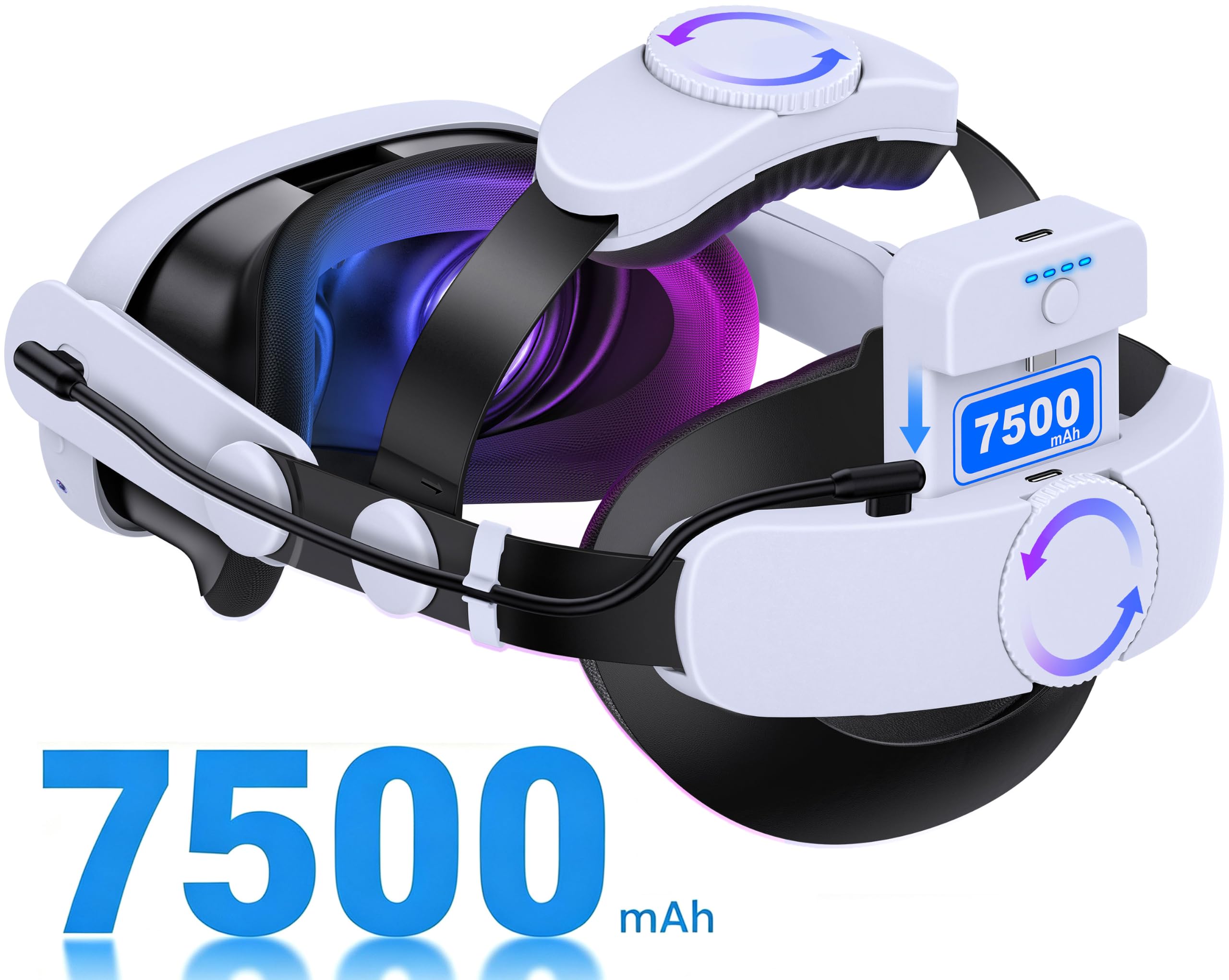 KawayeReal Head Strap for Meta Quest 3/3S/2, Adjustable Elite Strap with 7500mAh