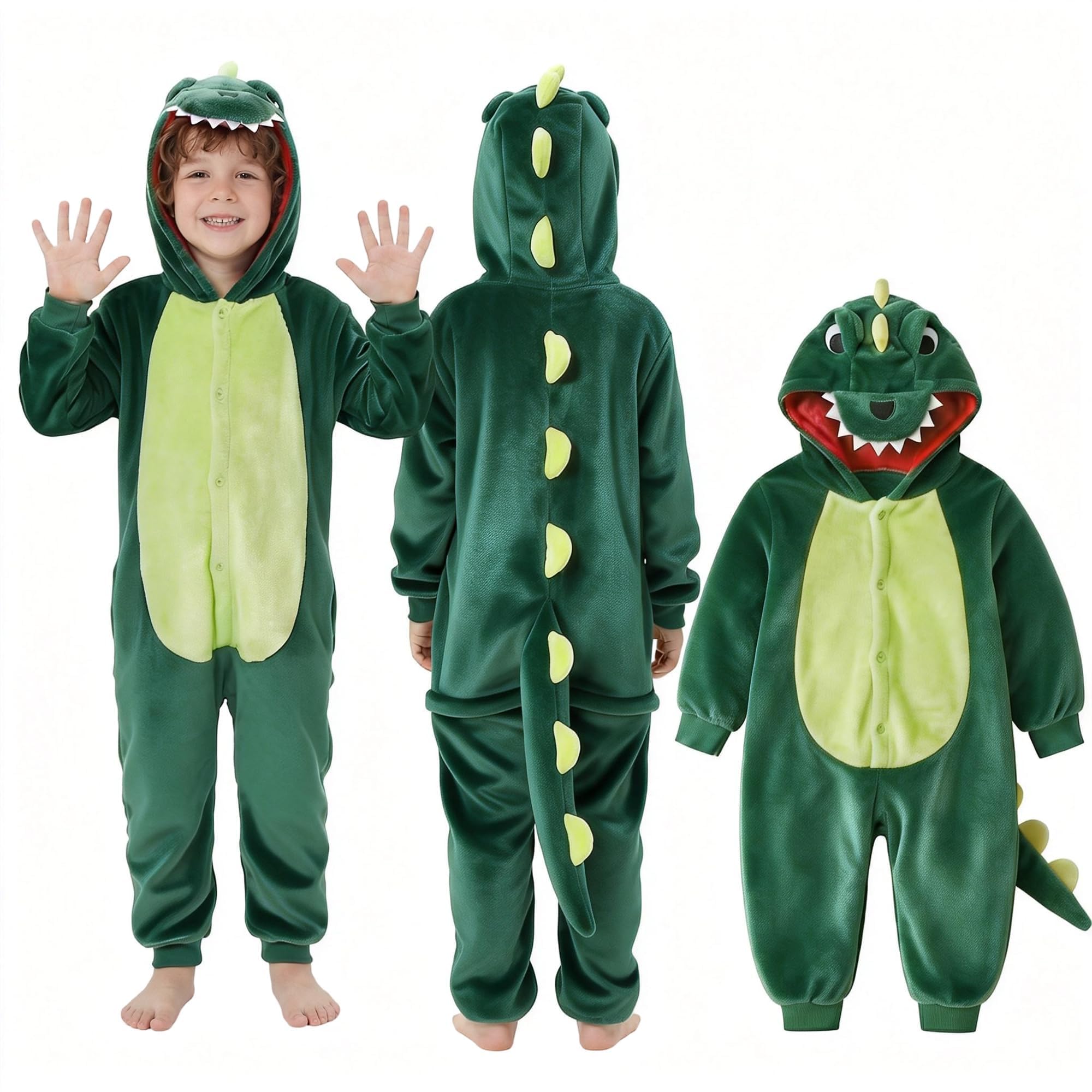Seawhisper Toddler Dinosaur Costume Kids Dino Animal Hooded Jumpsuit 18M-10