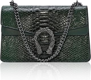 Leather Crossbody and Satchel Purse for Women - Classic Snake Print Chain Purse Luxury PU Leather Bag