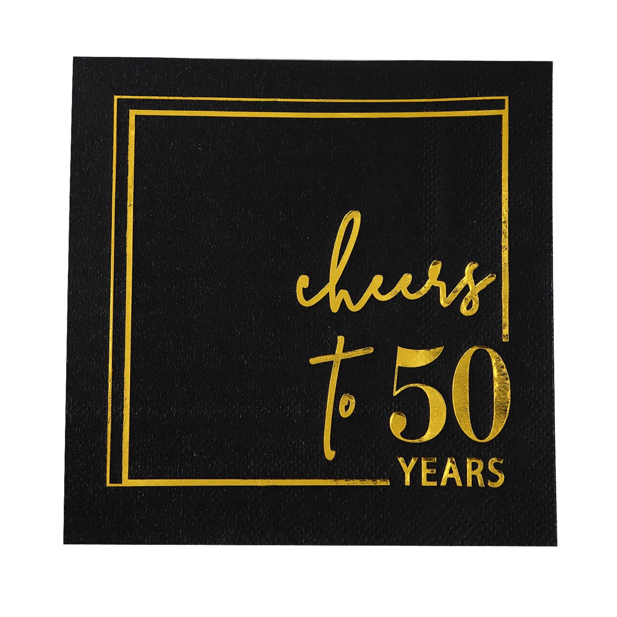 Cheers to Years Cocktail Napkins - 50 PK - 3-Ply Birthday Napkins 5x5 Inches Dis