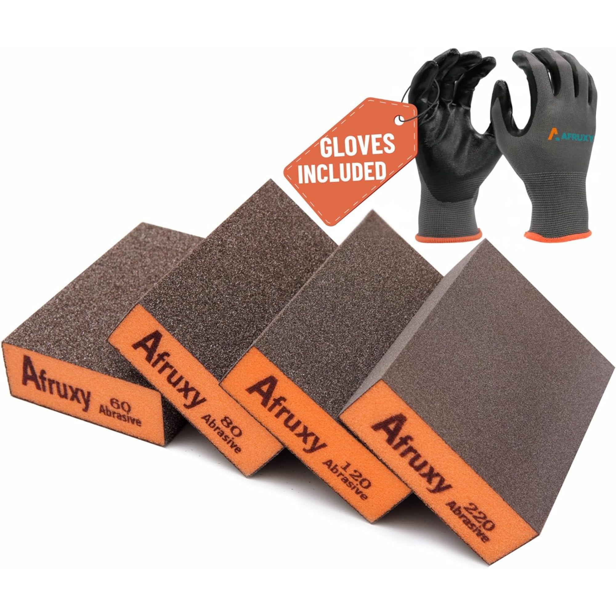 Sanding Sponge, 60/80/120/220 Grit 4-Pack with Protective Gloves, Coarse Fine Me