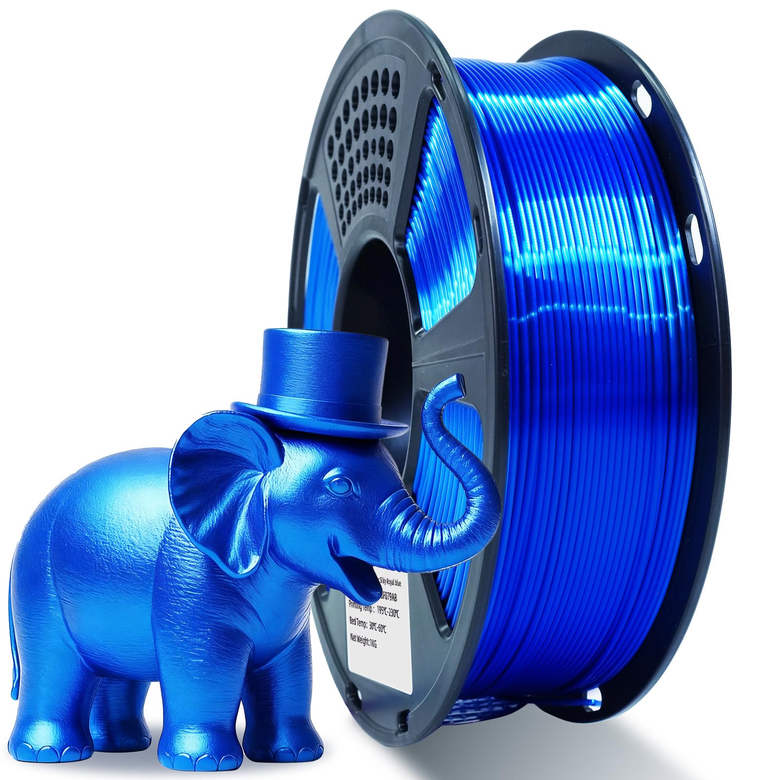 Silk PLA Filament 1.75mm, Metallic Shiny Royal Blue 3D Printer Filament, 1kg Spo