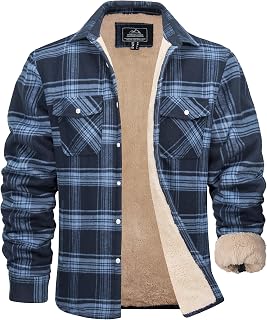 MAGCOMSEN Men's Flannel Shirt Jacket Button Sherpa Lined Cotton Plaid Shirt
