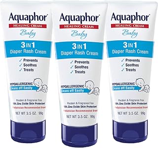 Aquaphor Baby Diaper Rash Cream with Zinc Oxide, Multipack, 3 x 3.5 OZ | Zinc Oxide Baby Diaper Rash Cream, Relief, Treatment and Prevention, Hypoallergenic, Talc Free, Paraben and Fragrance Free
