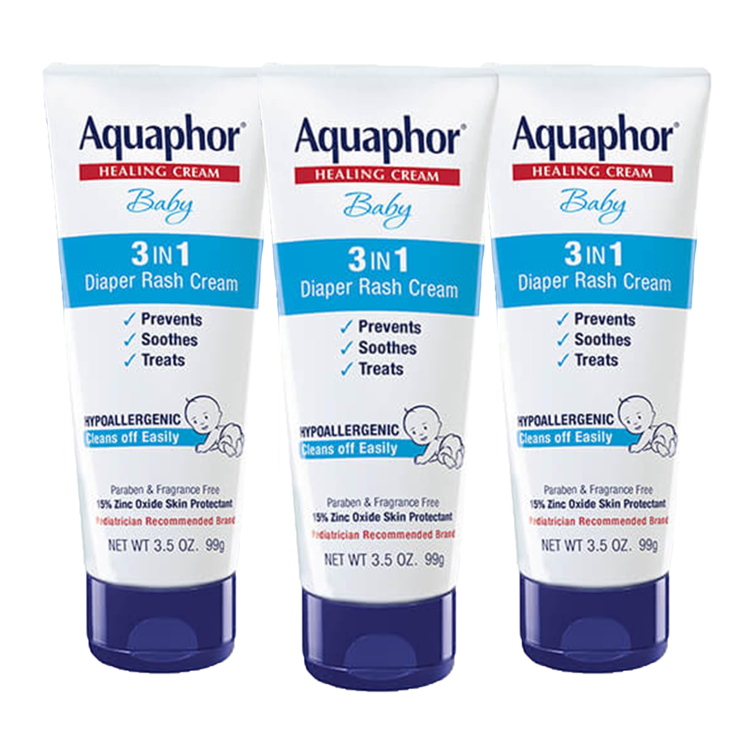 Aquaphor Baby Diaper Rash Cream with Zinc Oxide, Multipack, 3 x 3.5 OZ | Zinc Ox