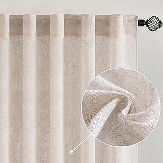 MIULEE Natural White Linen Curtains 52x84 Inch Long for Bedroom Living Room | Soft Thick Linen Textured Window Drapes,Semi Sheer Light Filtering,Rod Pocket Back Tab,Neutral Farmhouse Cream Ivory 2 Panels