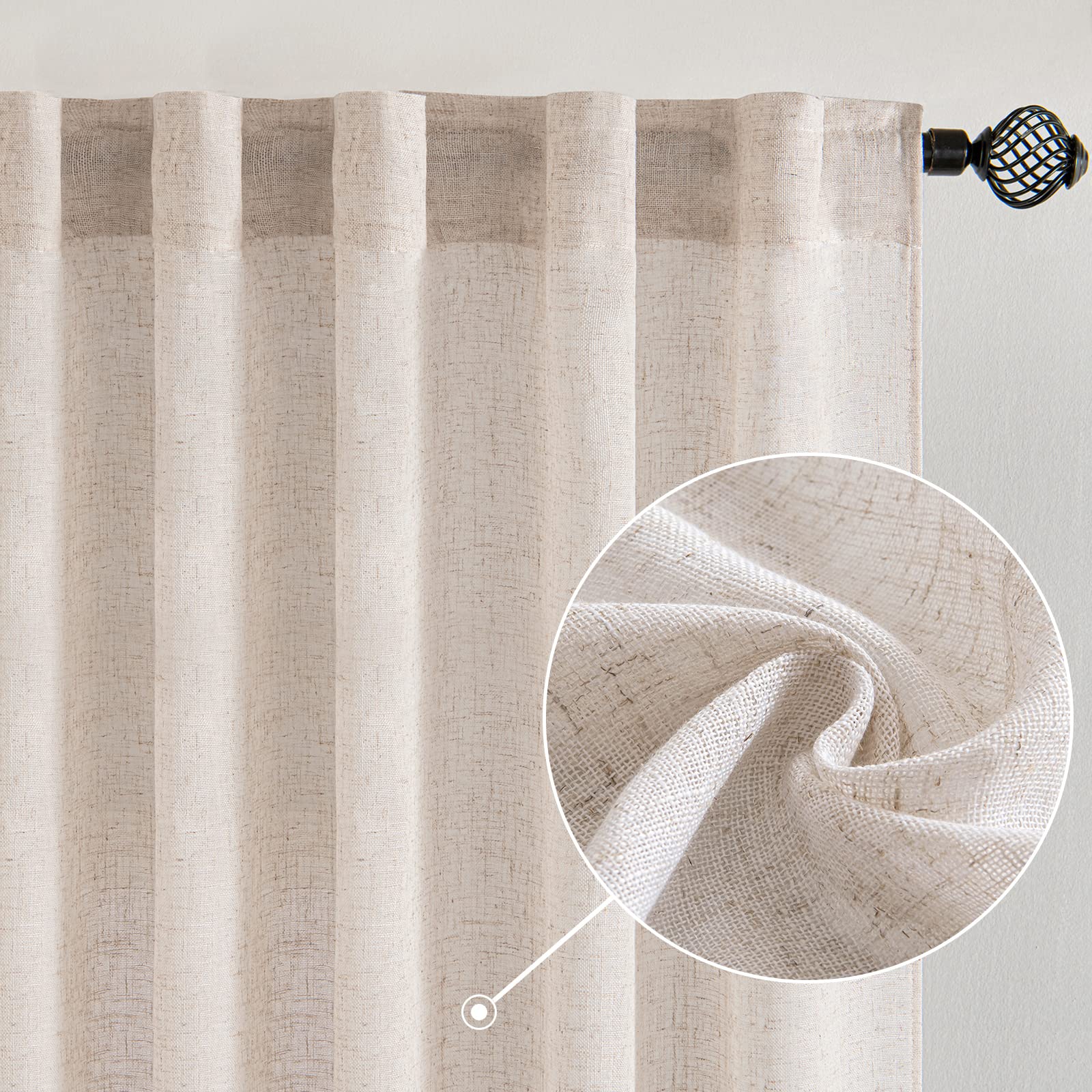 MIULEE Natural White Linen Curtains 52x84 Inch Long for Bedroom Living Room | So