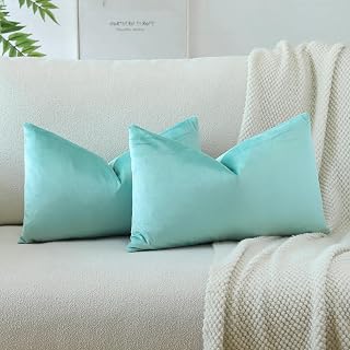 OTOSTAR Set of 2 Soft Velvet Solid Decorative Throw Pillow Covers 12x20 Lumbar Cushion Covers Pillow Cases for Sofa Couch Bed Home Decor Green
