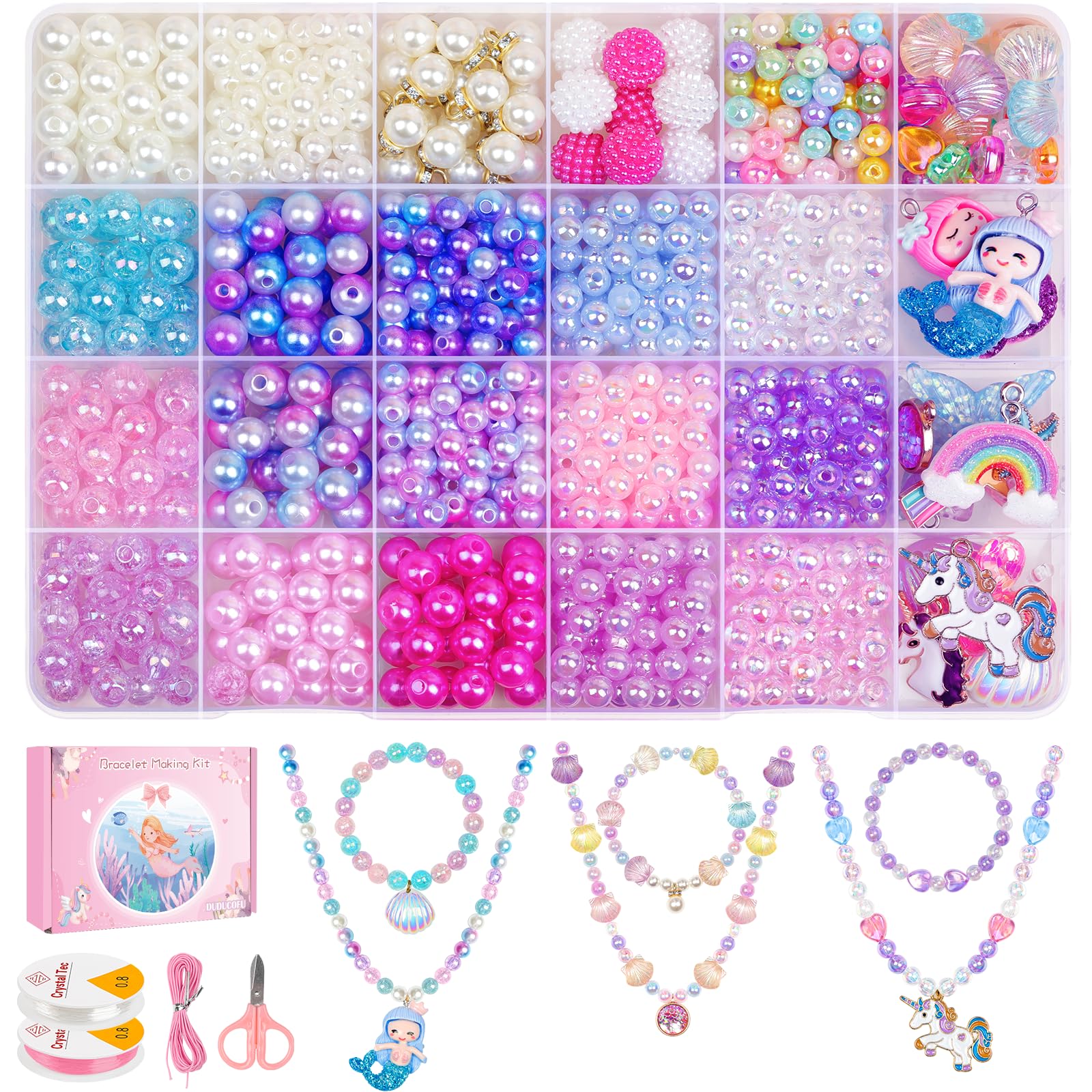 900Pcs Mermaid Bracelet Making Kit for Girls, Charm Beads Jewelry Making | Frien