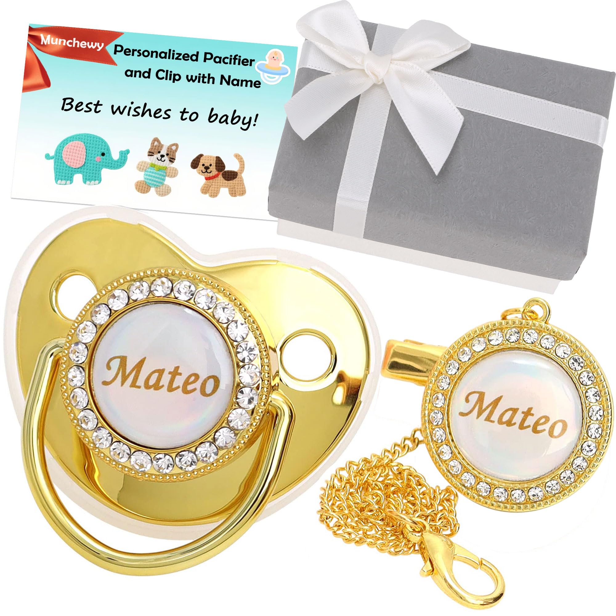 Munchewy Personalized Pacifier with Name for Baby Shower Newborn Gift(Gold) | Cu