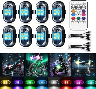 2026 Upgraded 4LEDs 8-Pack Wireless Strobe Lights for Car Interior Ambiance | 8 Colors, Remote Control, USB Charging Waterproof Emergency Warning Light for Motorcycle Bike Drone Aircraft Decor
