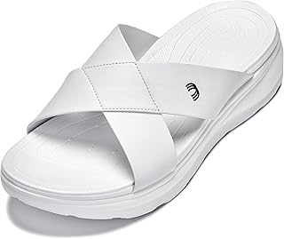CALTO Men's Invisible Height Increasing Elevator Shoes - White/Matte White Ultra Light-weight Slip-on Comfort Sandals - 2 Inches Taller - X1653 - Size 7 D(M) US