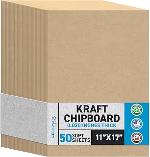 MagicWater Chipboard Sheet - 11x17 inch - 30 pt - 0.030" Thick - 50 Pack | For DIY Projects, Heavy Duty Kraft, Paperboard for Scrapbooking, Books, Picture Frame Backing, Art Projects &amp; Crafts
