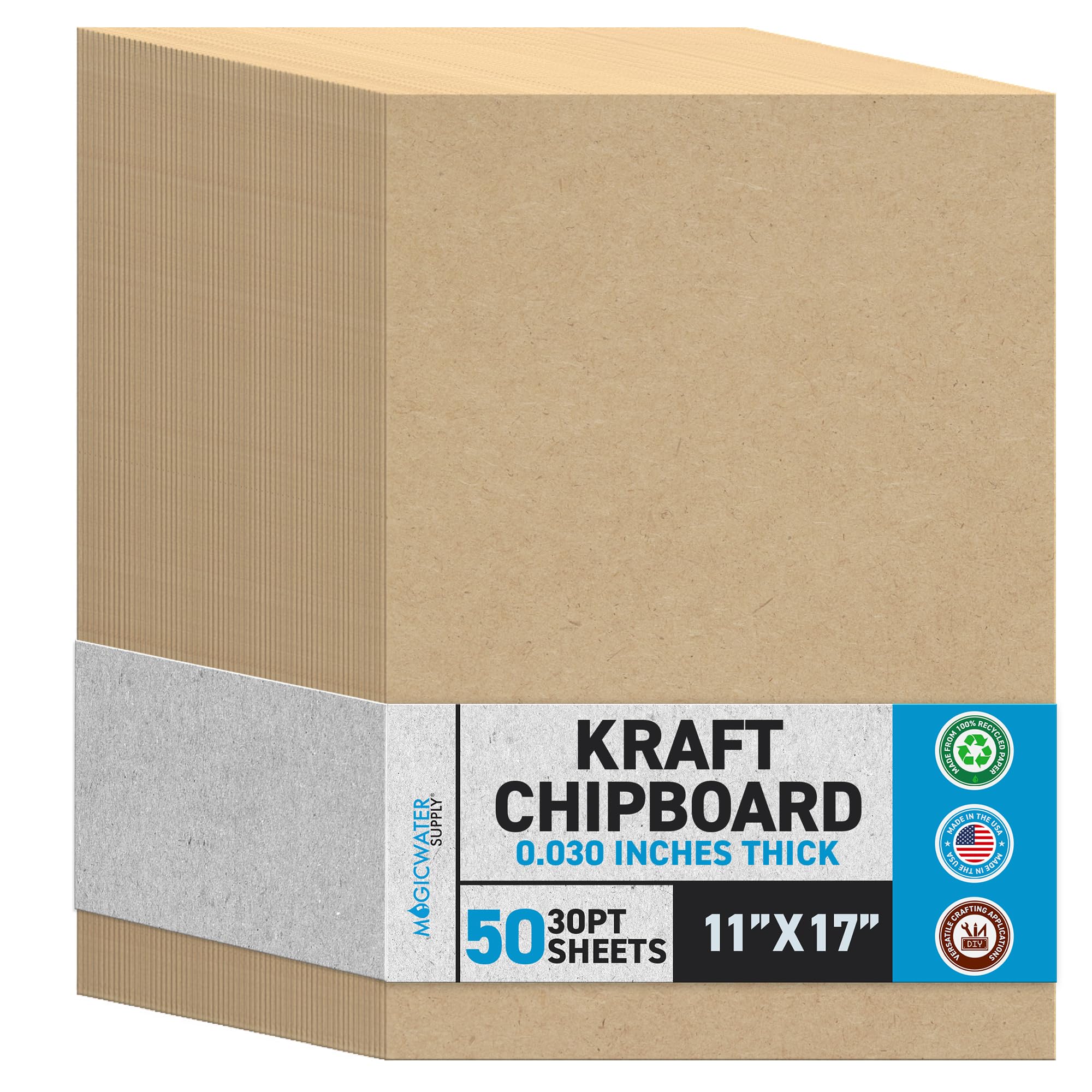 MagicWater Chipboard Sheet - 11x17 inch - 30 pt - 0.030" Thick - 50 Pack | 