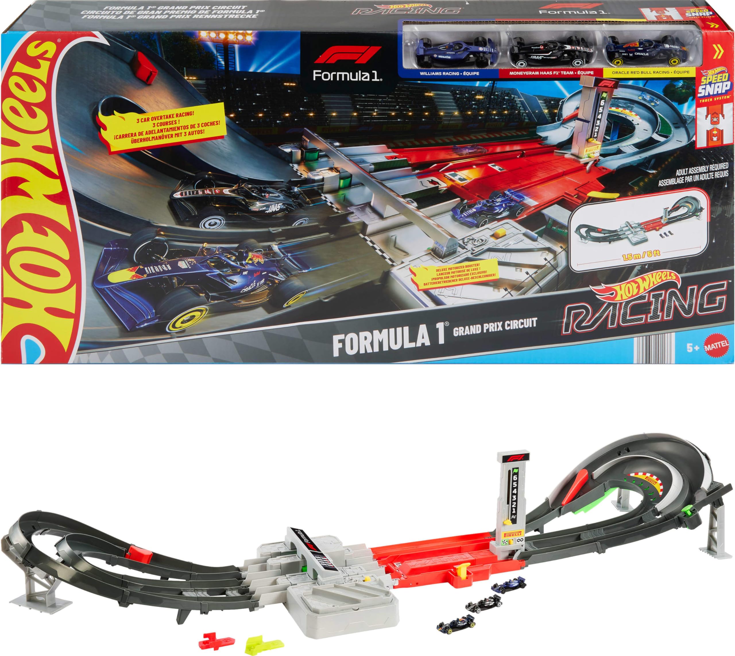 ​Hot Wheels Formula 1® Grand Prix Circuit & 3 Cars (Teams May Vary) | Two Modes 