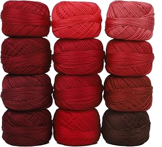 AMOHilos Size 8 Double Mercerized Egyptian Long Staple Cotton Pearl Thread 12 Gradient Colors per Box 5 Grams Ball Rainbow Color Embroidery Thread for Crochet Cross Stitch Hand Embroidery (12B)