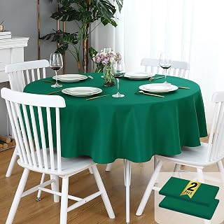FOLINS&HOME Confezione da 2 tovaglie rotonde verdi, 152 cm, impermeabile, 210 g/m², in poliestere, senza pieghe, lavabile, per feste, matrimoni, sala da pranzo (2 pezzi)