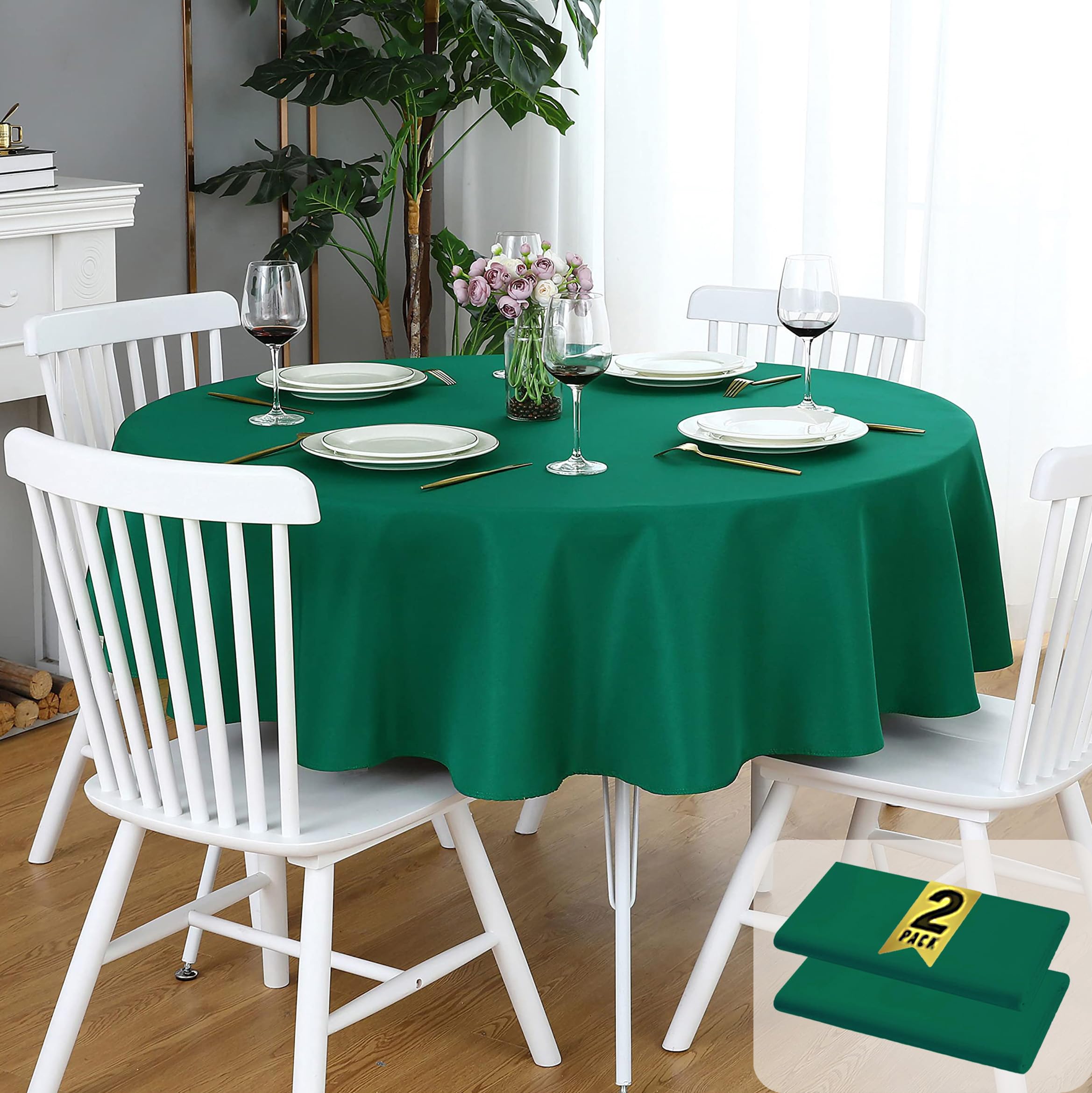 FOLINS&HOME Confezione da 2 tovaglie rotonde verdi, 152 cm, impermeabile, 210 g/