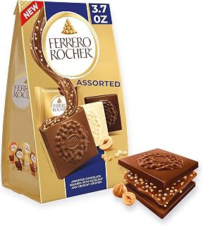 Ferrero Rocher chocolate squares, Assorted Chocolate, Variety Pack, 3.7 oz | Individually wrapped assorted chocolate variety pack, milk chocolate, dark chocolate, and white chocolate with hazelnut