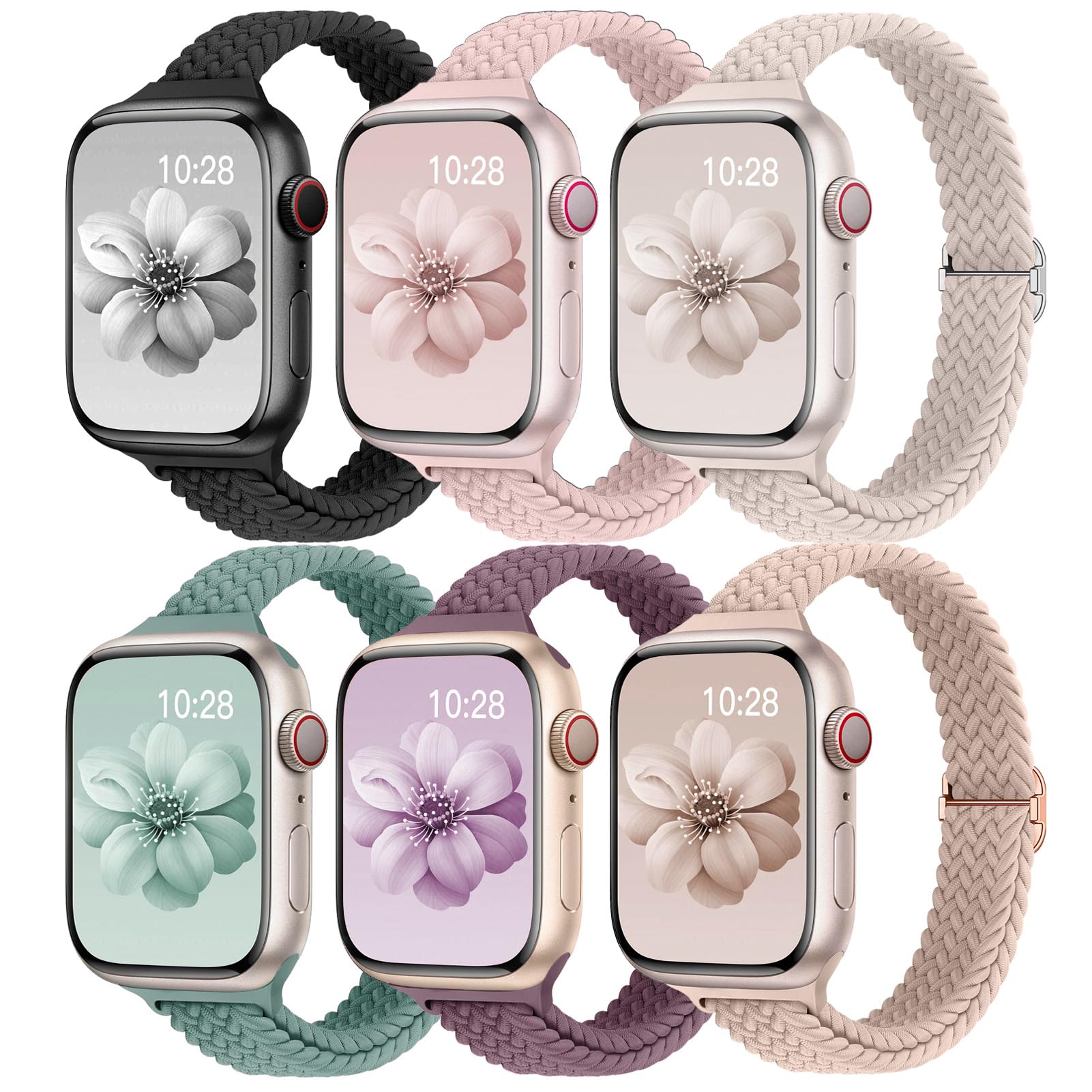 6 Pack Slim Braided Solo Loop for Apple Watch Bands for Women Men 40mm 44mm 45mm