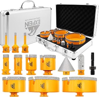 Tile Hole Saw Kit 13pcs - Diamond Core Drill Bits 6/6/8/19/25/35/50/75/102/125mm for Tile Porcelain Marble Granite with 20mm Diamond Finger Bit and 2" Chamfer Bit Trimming Hole and SDS Adapter