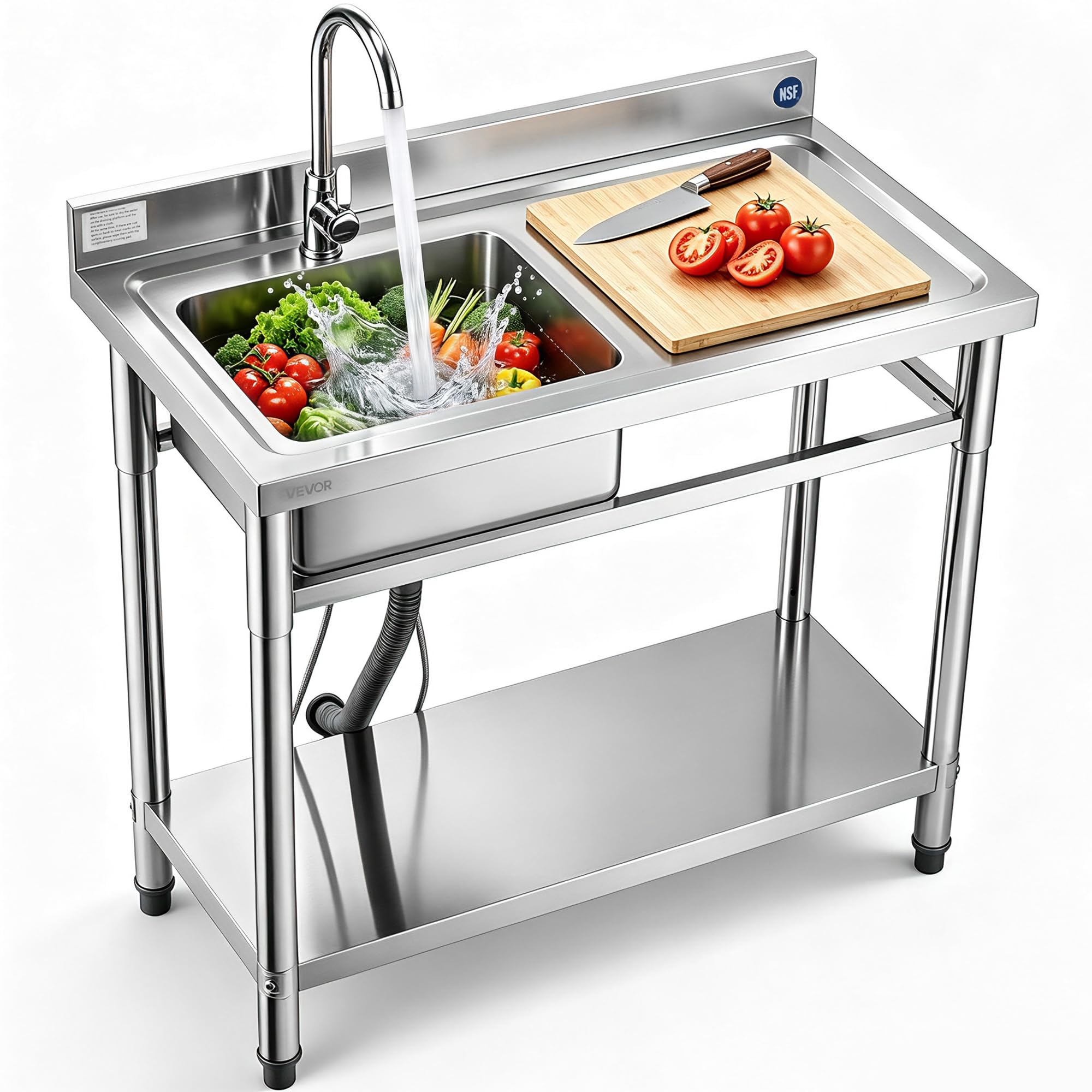 VEVOR Stainless Steel Utility Sink, Free Standing Single Bowl Commercial Kitchen