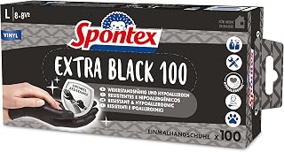 Spontex Extra Black Disposable Vinyl Gloves, Powder-Free & Latex Free, Versatile Gloves in a Handy Dispenser Box, Large (100 Pack)
