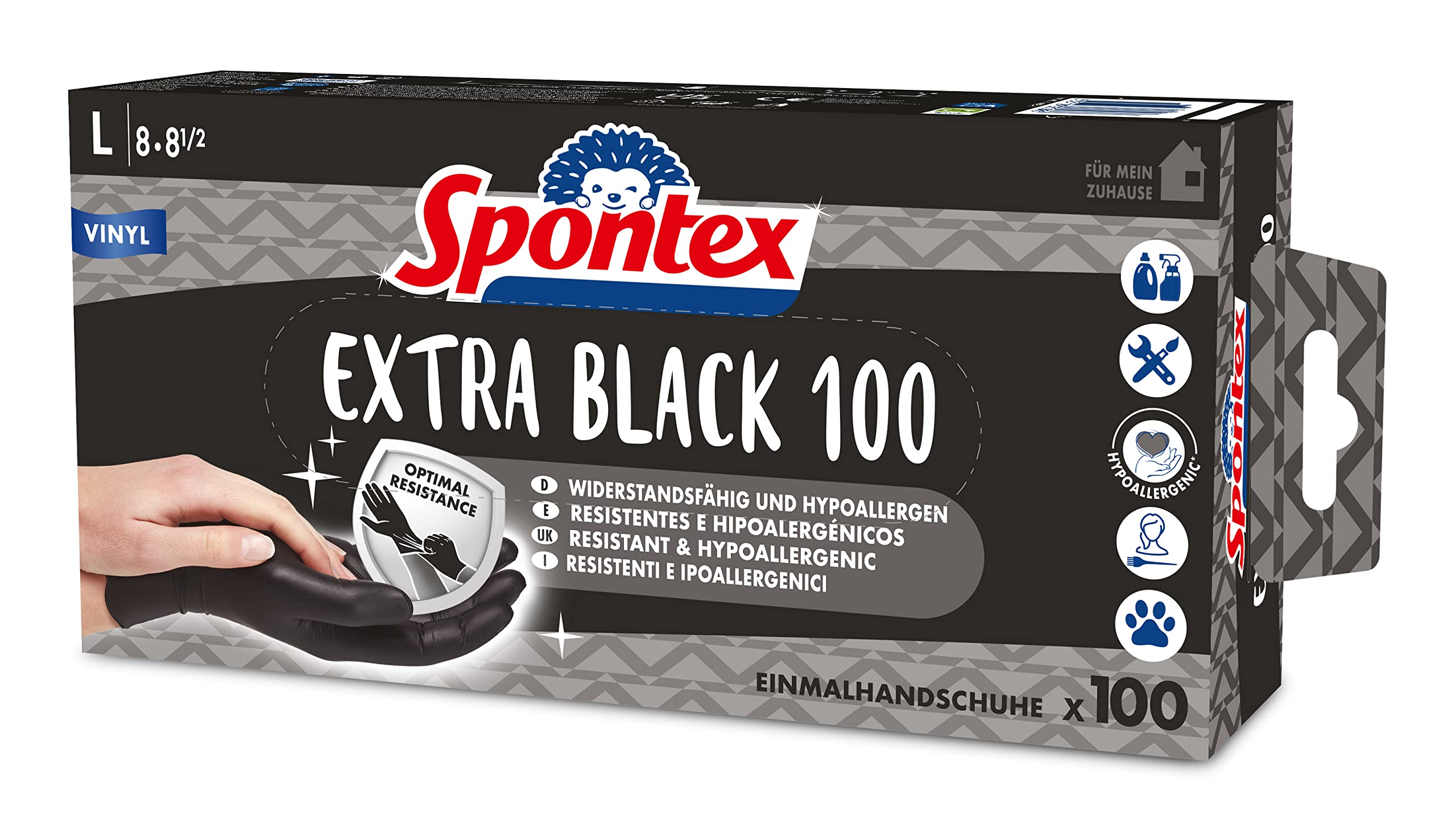 Spontex Extra Black Disposable Vinyl Gloves, Powder-Free & Latex Free, Versatile