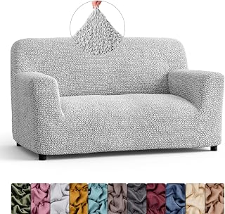 Menotti 2 Seater Couch Cover - Loveseat Slipcovers - Soft Polyester Fabric Settee Sofa Cover - Stretch Elastic Stylish Furniture Protector for pets - Sofa Cover - Microfibra - Pearl (2 Seater)