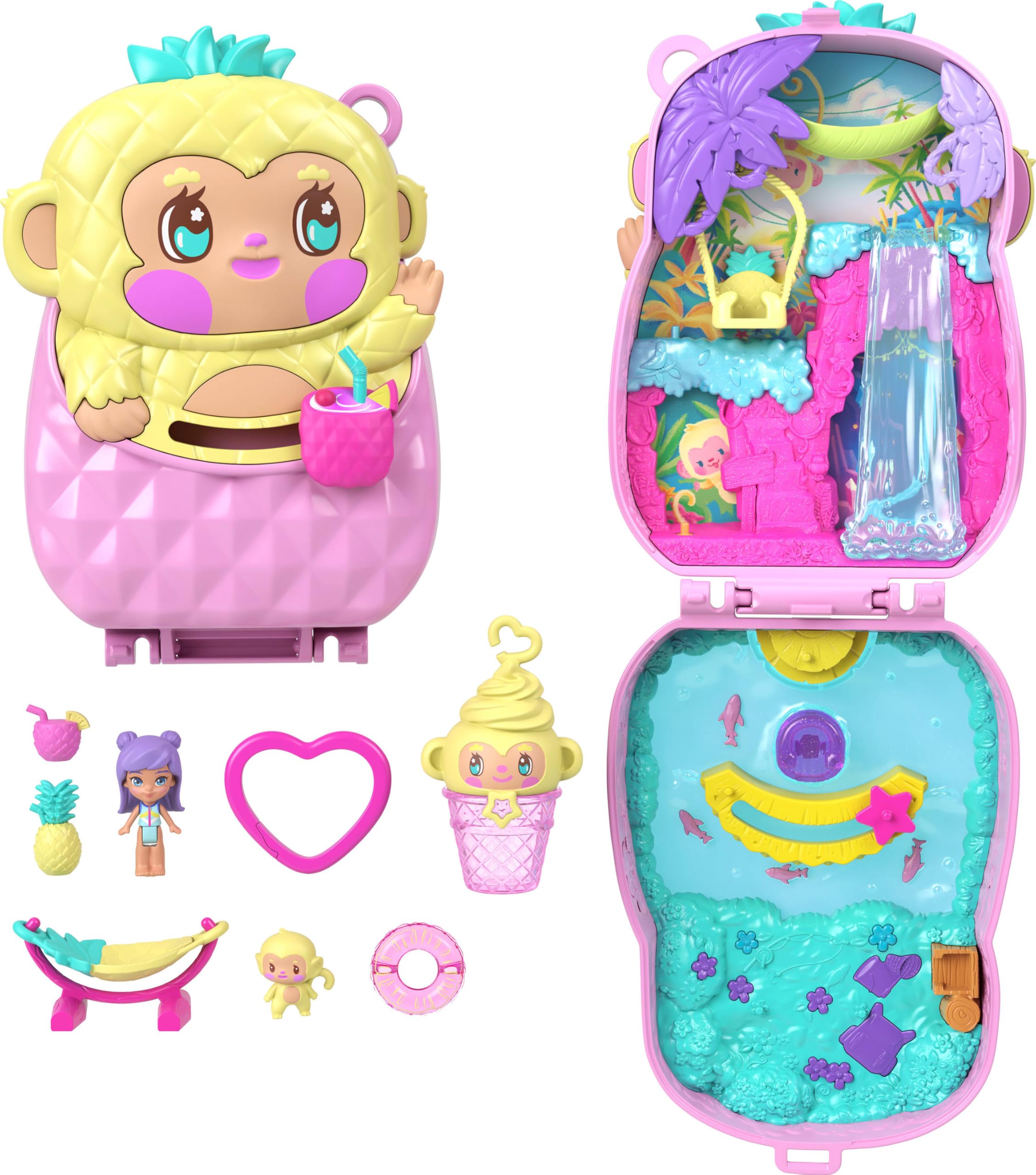 Polly Pocket Dolls & Playset, Pineapple Monkey Compact | Travel Toy with 1 Micro